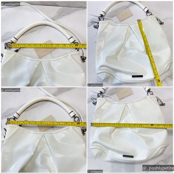 BURBERRY White Check Embossed Patent Leather Medium Craigwell Hobo Bag - Picture 6 of 17